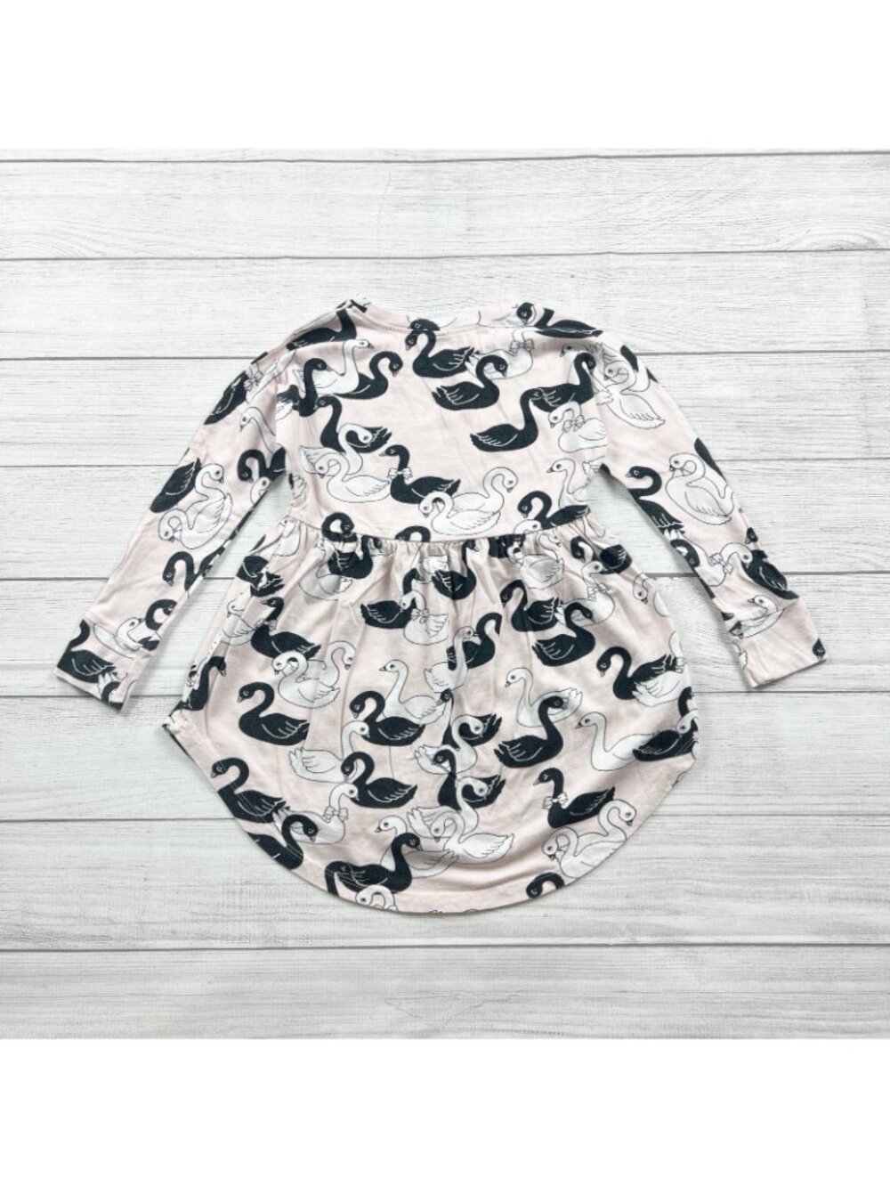 Hux Baby Girls Organic Cotton Swan Print Long Sleeve Dress 6 - Picture 3 of 3